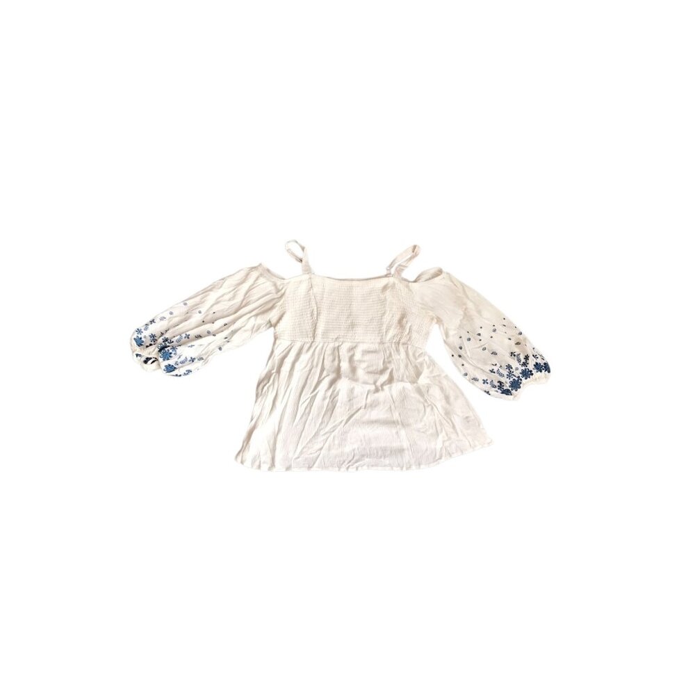 Torrid White and Blue Cold Shoulder Blouse